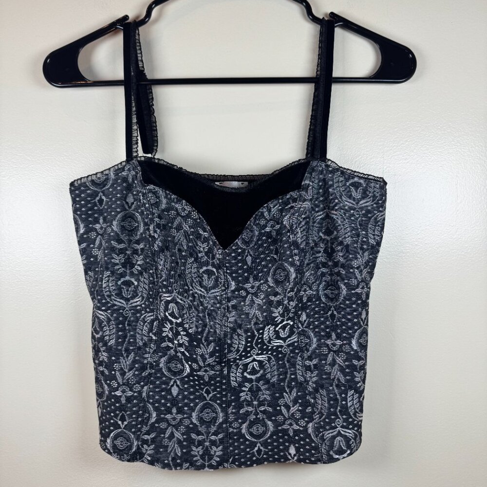 Arianne Black Gothic Grunge Velvet Corset Style Large Crop Top Shirt